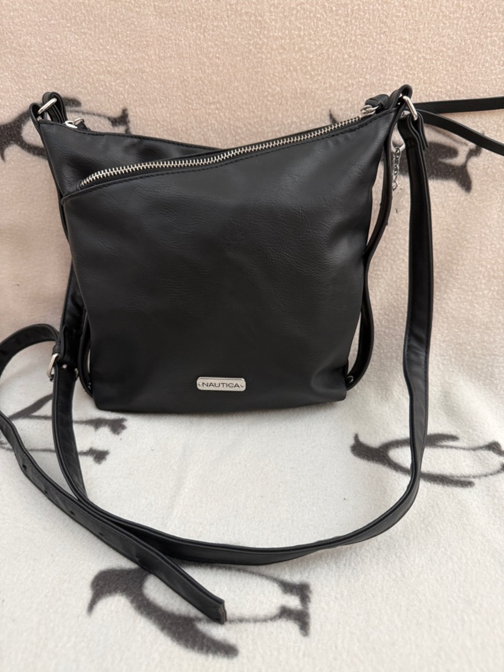 Nautica Black Leather Crossbody with Silver Accent